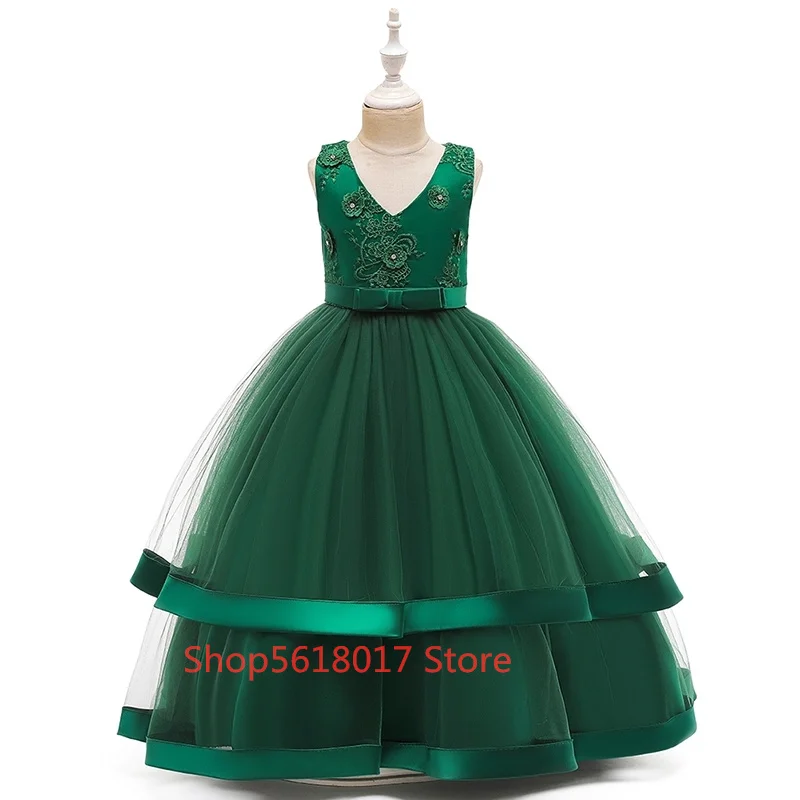

2021 New Arrival Kids Girl Cake Tutu Flower Dress Children Party Wedding Formal Dress for Girl Princess First Communion Costume