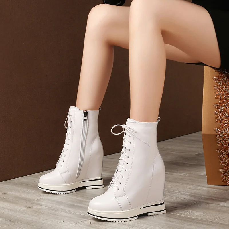 

Lace up women's boots 2019 new autumn and winter women's Boots Leather Handmade boots thick soled inner high short boots