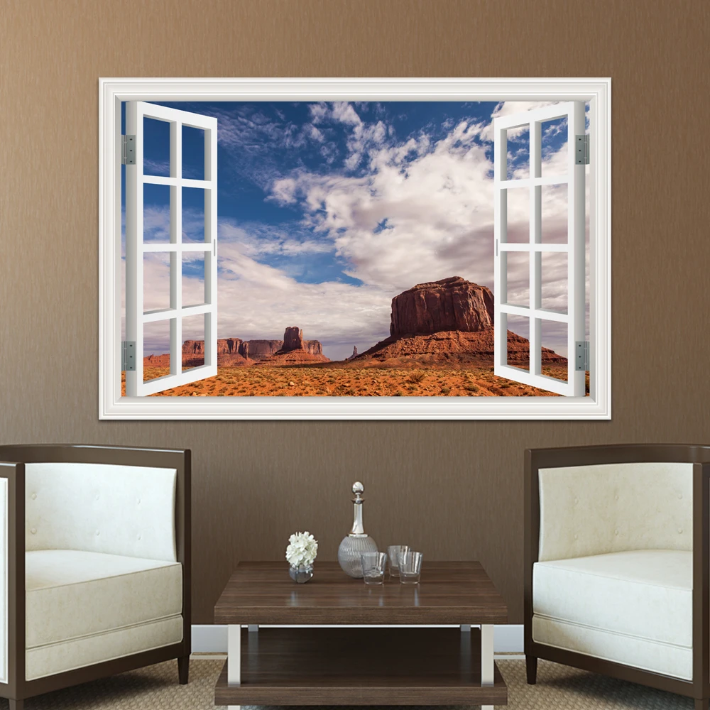 Gobi desert Large Wall Art 3D Window View Sticker Decal Vinyl Mural Wallpaper Removable PVC Room Living Decor | Дом и сад