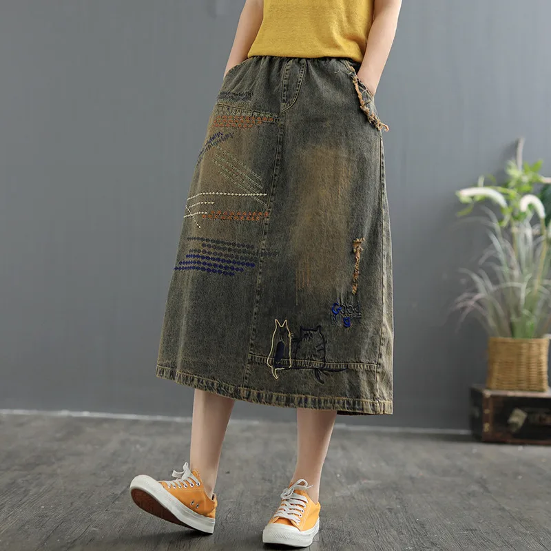 Юбка-трапеция женская джинсовая в Корейском стиле длинная свободная юбка
