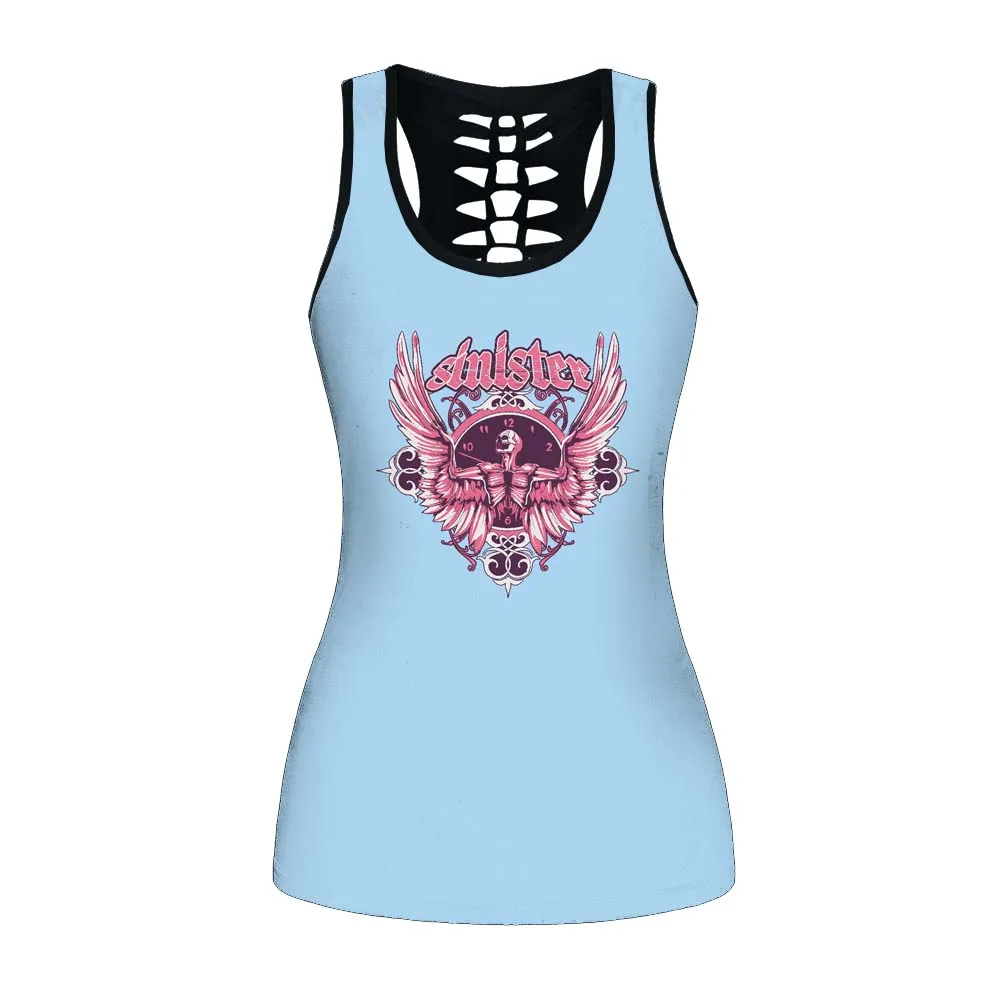 Сексуальный полый женский жилет с принтом черепа и красными крыльями | Женская