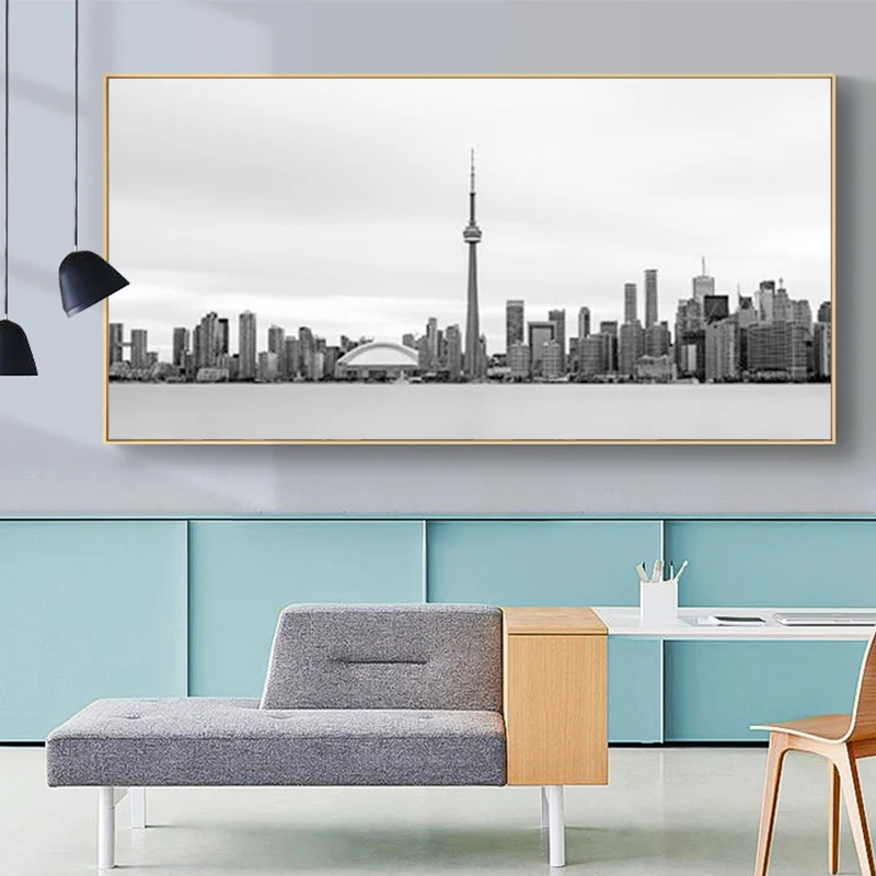 Винтажные плакаты и принты Торонто черно белого цвета пейзаж города живопись на