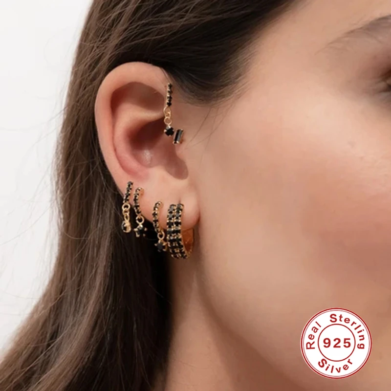 

Aide S925 Sterling Silver Elegant Single Row With Diamond Stud Earrings For Women INS Korea Fashion Jewelry Pendientes Brincos