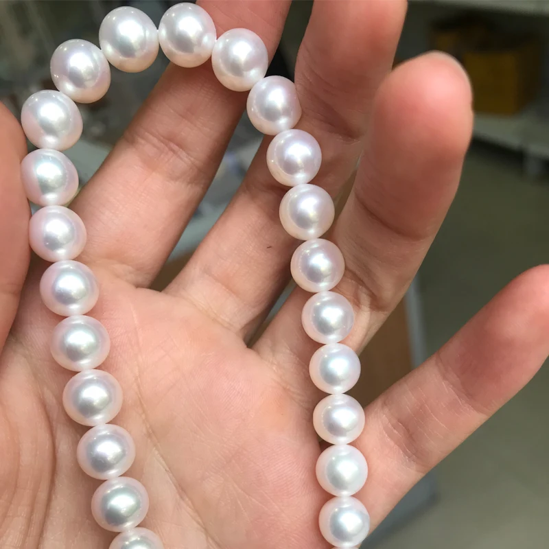 ?? 淡水真珠のネックレスラウンド形状とサイズ9-10ミリメートル完璧な光沢ジュエリーdiyルース真珠ストランドネックレス