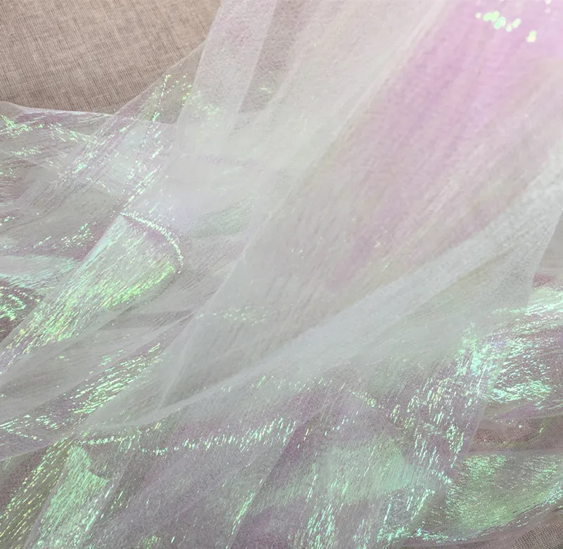 GLace 3Y/лот красочный лазер Розовый Блестящий сетчатый стрейч ткань для платья