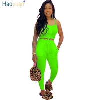 haoyuan sexy two piece set summer clothes for women tracksuit crop top and pants club birthday outfits lounge wear matching sets