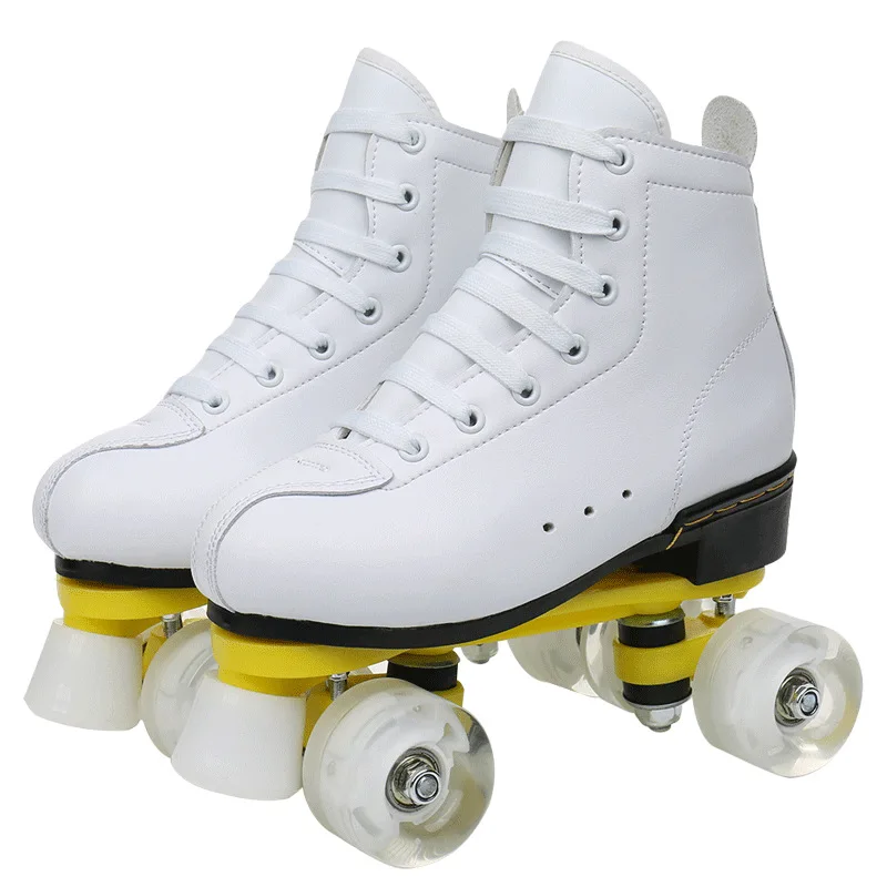 

Lether Roller Skate Shoes Black White Adult Double Row Outdoor 4 Wheels Training Shoes Man Woman Sports Patines Shoes