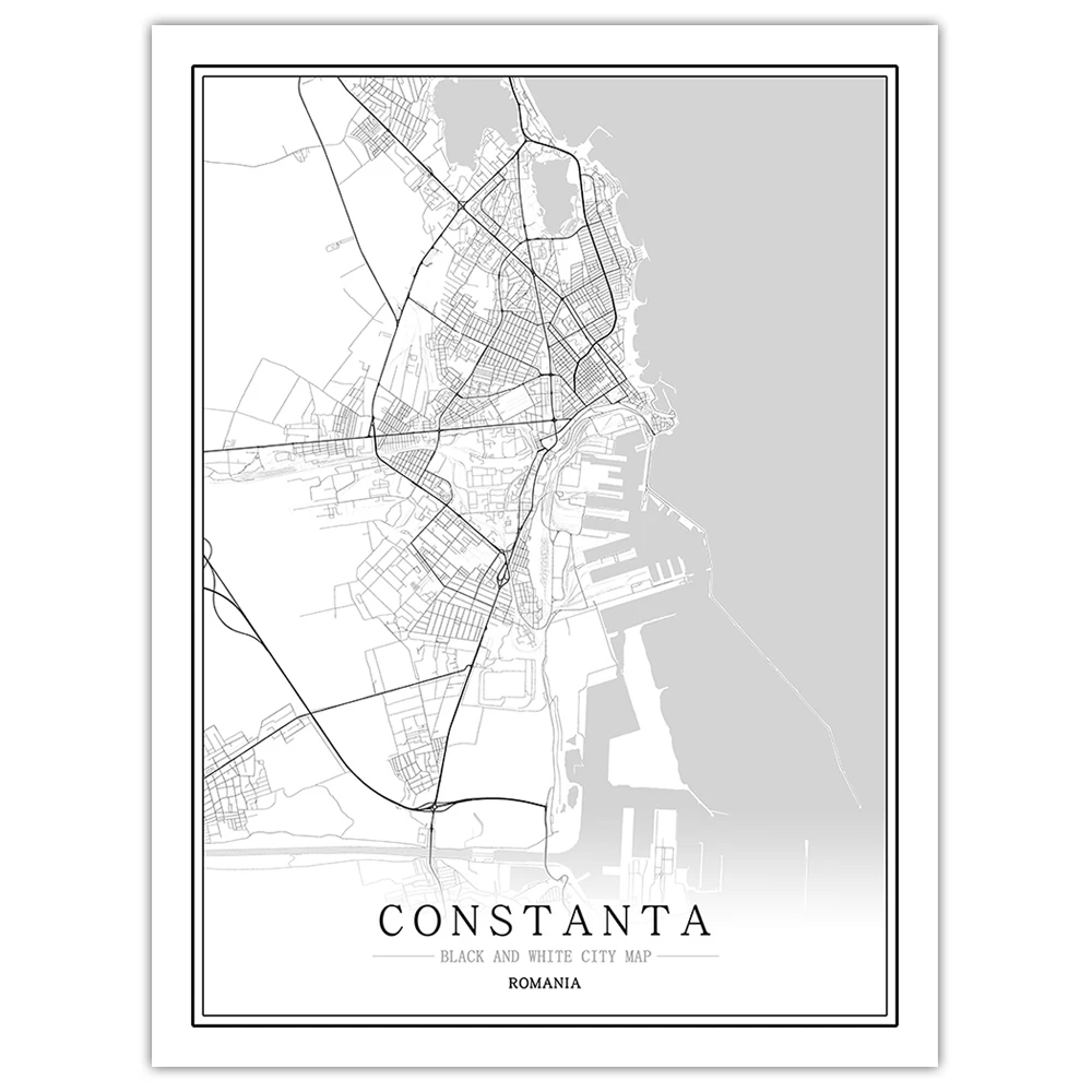 Европа черный белый мир Карта города плакат Скандинавская гостиная Bucuresti constantia настенные художественные картины Домашний декор холст живопись - Цвет: Constanta