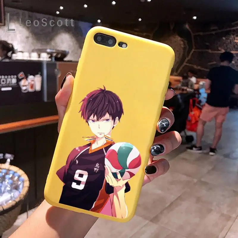 

Haikyuu volleyball boy Phone Case Yellow Candy Color for iPhone 6 7 8 11 12 s mini pro X XS XR MAX Plus