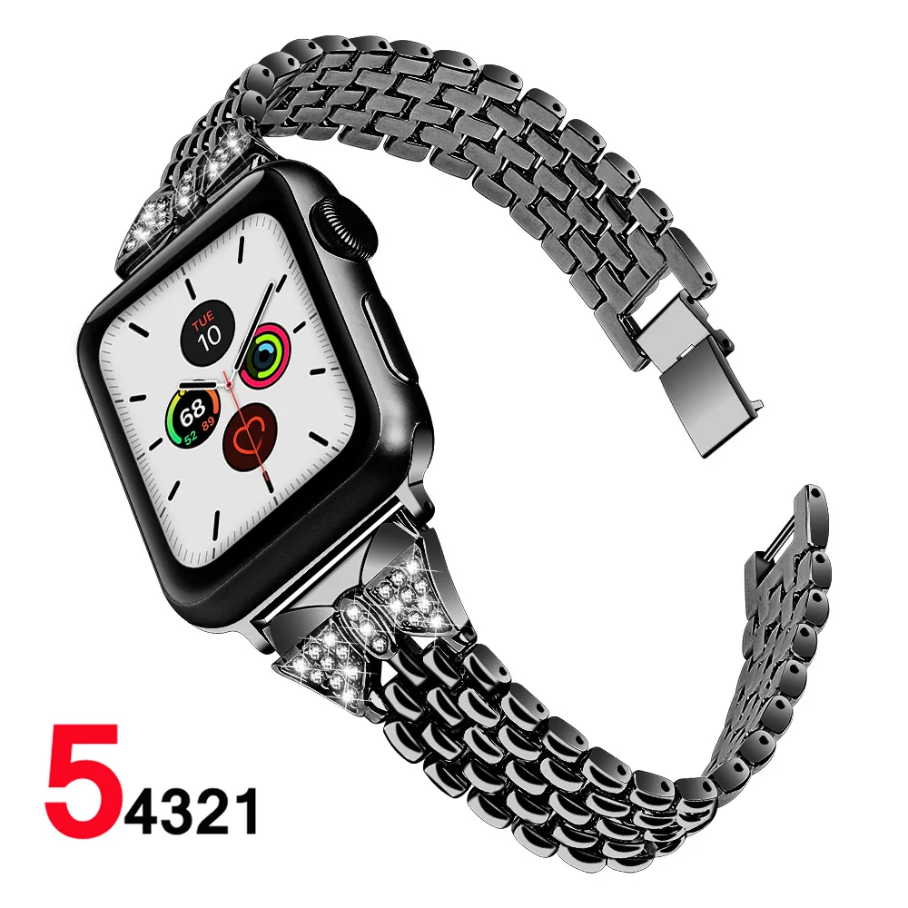 Ремешок для Apple Watch band 5 4 40 44 мм браслет из нержавеющей стали с бриллиантом