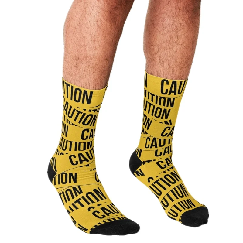 

2021 Funny Socks Men harajuku Caution Printed Happy hip hop Men Socks Novelty Skateboard Crew Casual Crazy Socks