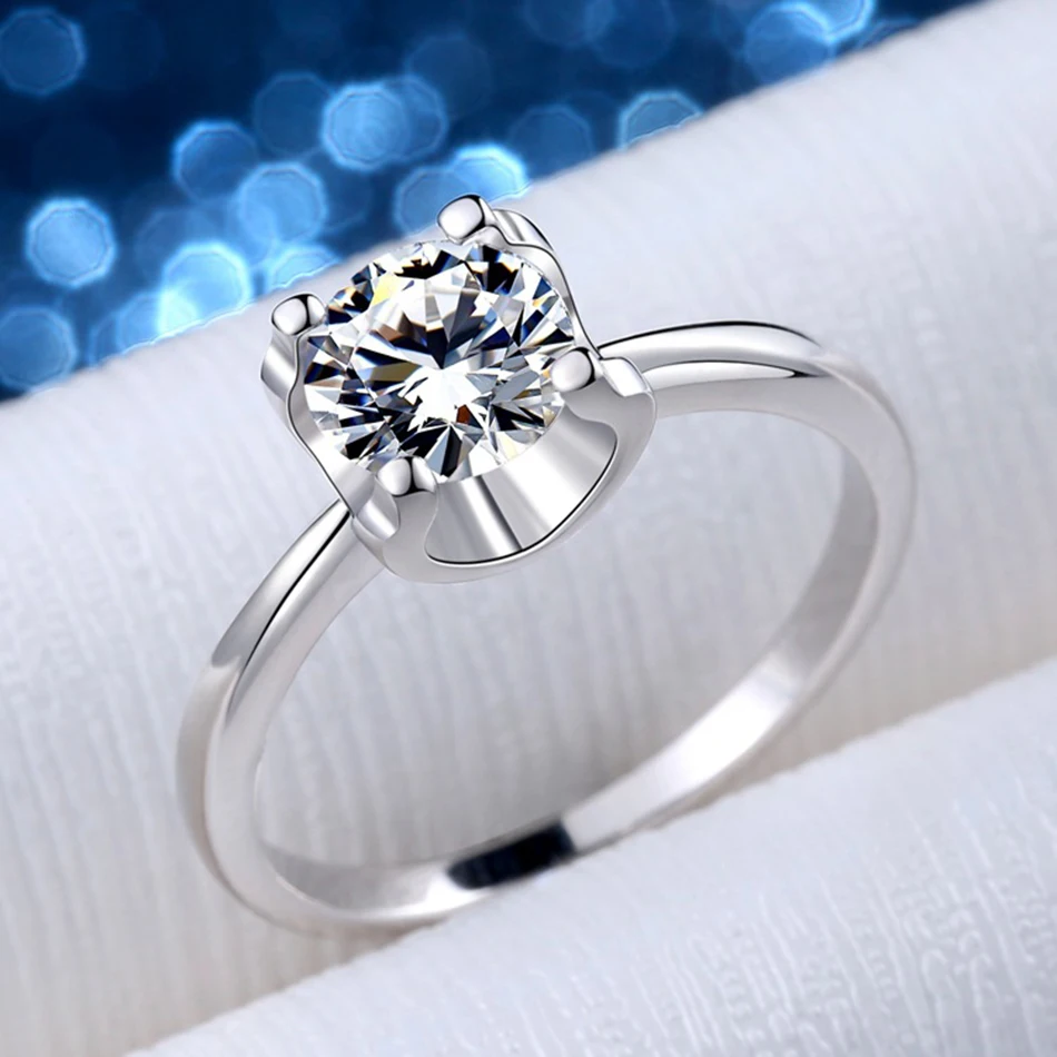 

Classic Four Prong Setting D Color 1ct Moissanite 925 Sterling Silver Diamond Ring Ladies Lover Wedding Luxury Jewelry Gift