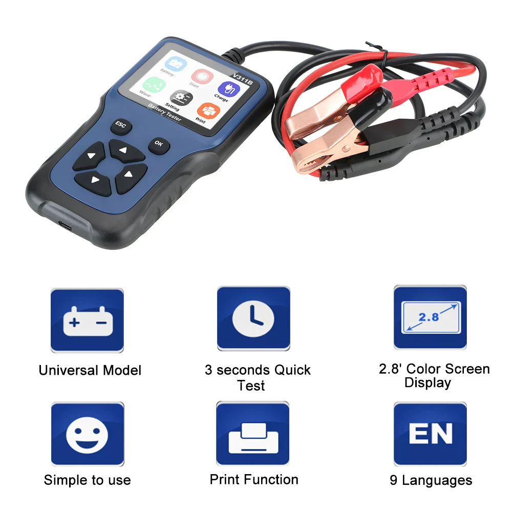 Автомобиль аккумулятор тест 12В 2,8 дюймов ЖК-дисплей автомобиль аккумулятор зарядное устройство тестер зарядка нагрузка авто анализатор диагностика инструмент аккумулятор тест