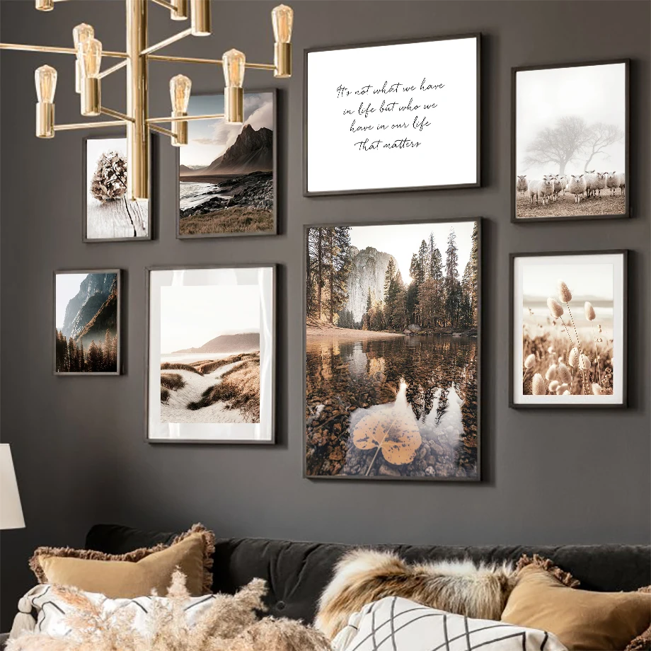 

Flower Reed Lake Sheep Mountain Quotes Wall Art Canvas Painting Nordic Posters And Prints Wall Pictures For Living Room Decor