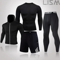 4 piece track suit men running sports sets mma compression sportswear rash guard male bodybuilding t shirt pants man training