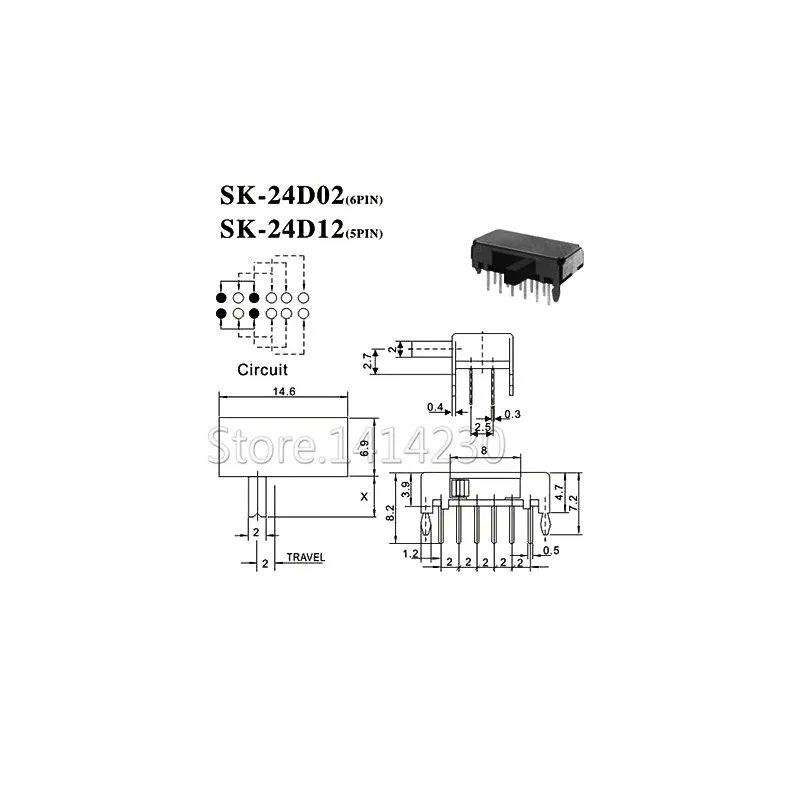 20 шт. тумблер SK24D02G4 SK24D02VG4 12Pin 2P4T скользящий переключатель ручка высокая 4 мм SK-24D02