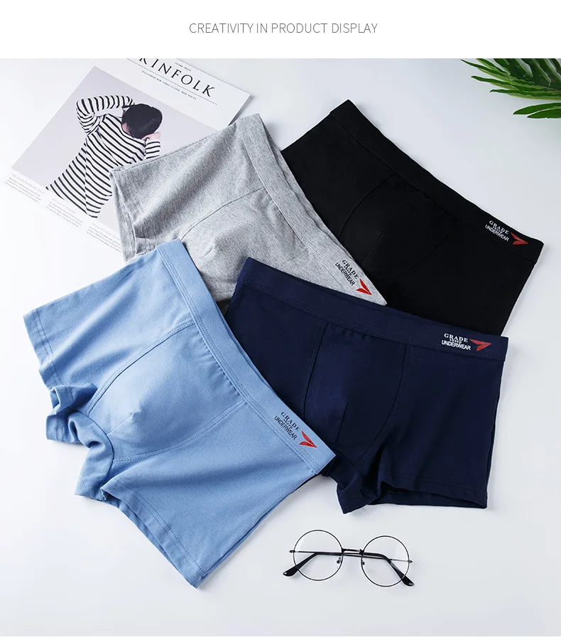 

Underpants Men Underwear Boxers 4 pcs/set Cotton Man Shorts Breathable Men Shorts Boxers Pure Color vetement Boxers homme
