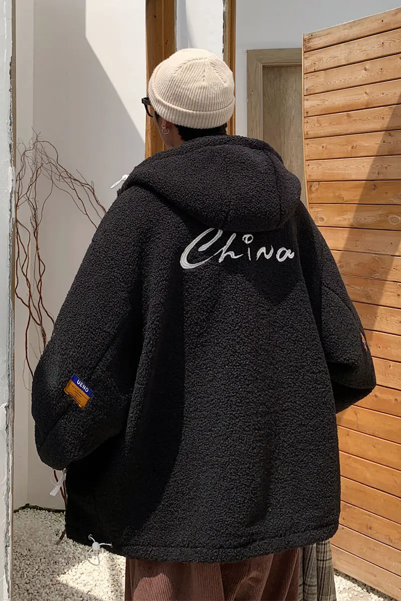 

2020 Autumn And Winter New Youth Popular Men's Simple Letter Printing Loose Hooded Lamb Wool Coat Fashionable Casual Top