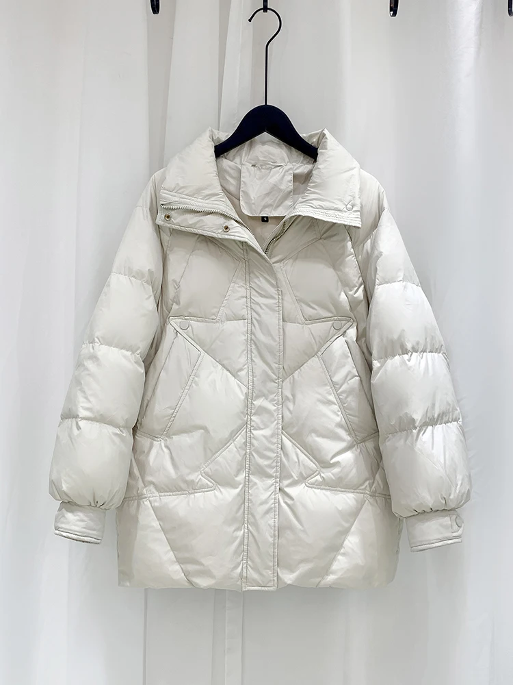 

Winter White Duck Down Parkas Mujer Stand Collar Casual Loose Down Coat Female Korean Puffer Jacket Women Overcoat