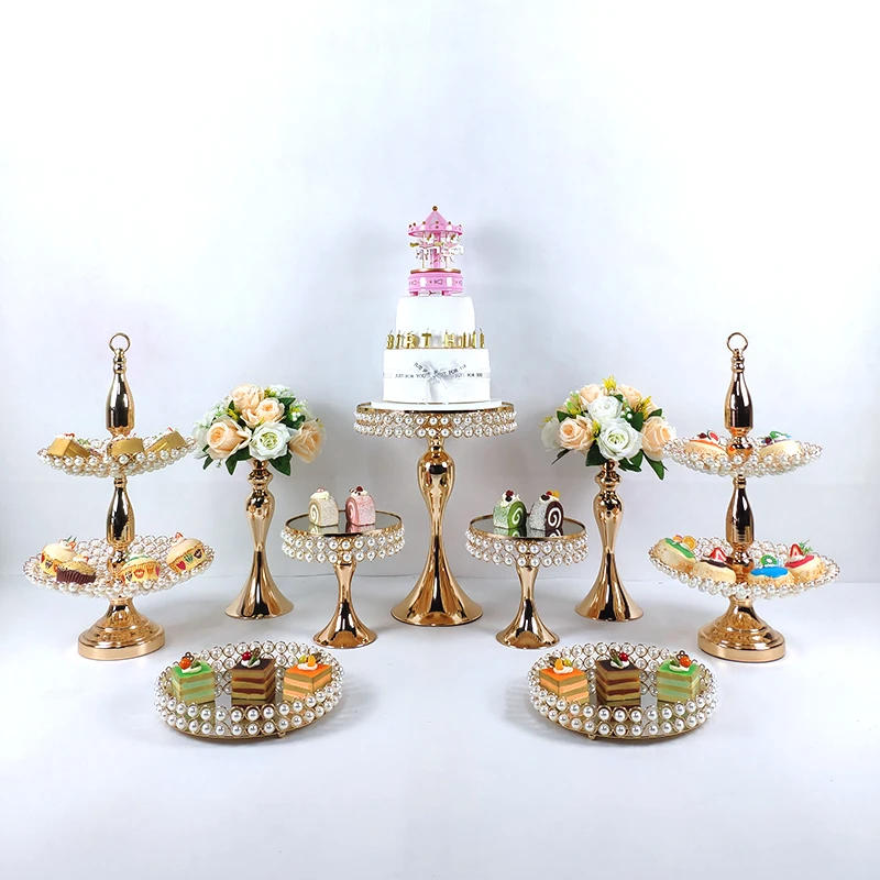 

7-10pcs cake stand cake table Gold Accessory Tray Dessert Metal for Wedding Mirrors Cake Stand Decorating Wedding Cupcake