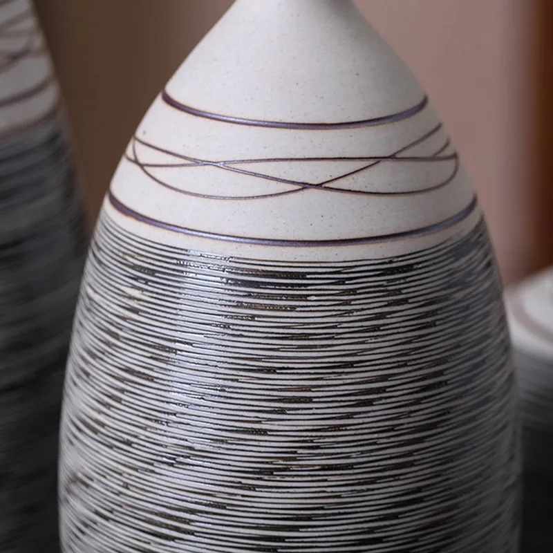 

Classic Retro Handmade Carving Lines Ceramic Vases Creative Home Ornaments Delicate Artware Living Room TV Cabinet Decorations