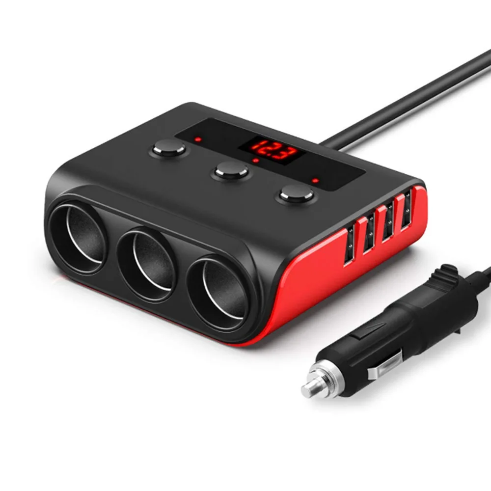 

USB fast mobile phone charger cigarette lighter multi-function one with three digital display new car mobile phone charger 3C066