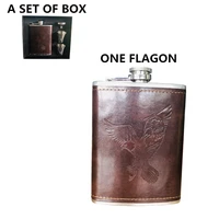 lppunk bpa free 8oz imprint eagle pu leather wrap whisky bottle 304 stainless steel liquor flagon with funnel alcohol hip flask