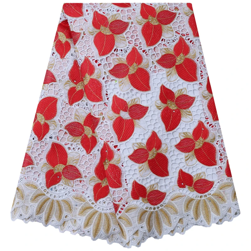 

Zhenguiru White And Red African Fabric High Quality Swiss Voile Fabric Flower Nigeria Fabric For Women Wedding Party Dress A2196