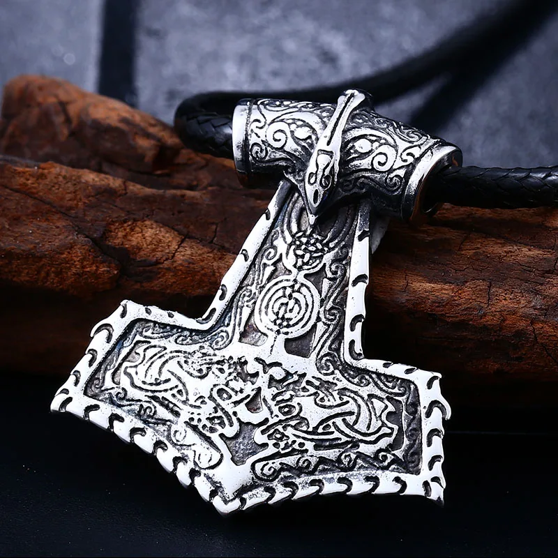 Байер 316L нержавеющая амулет викингов Ворон Волчья Голова Тора молот Мьёльнир