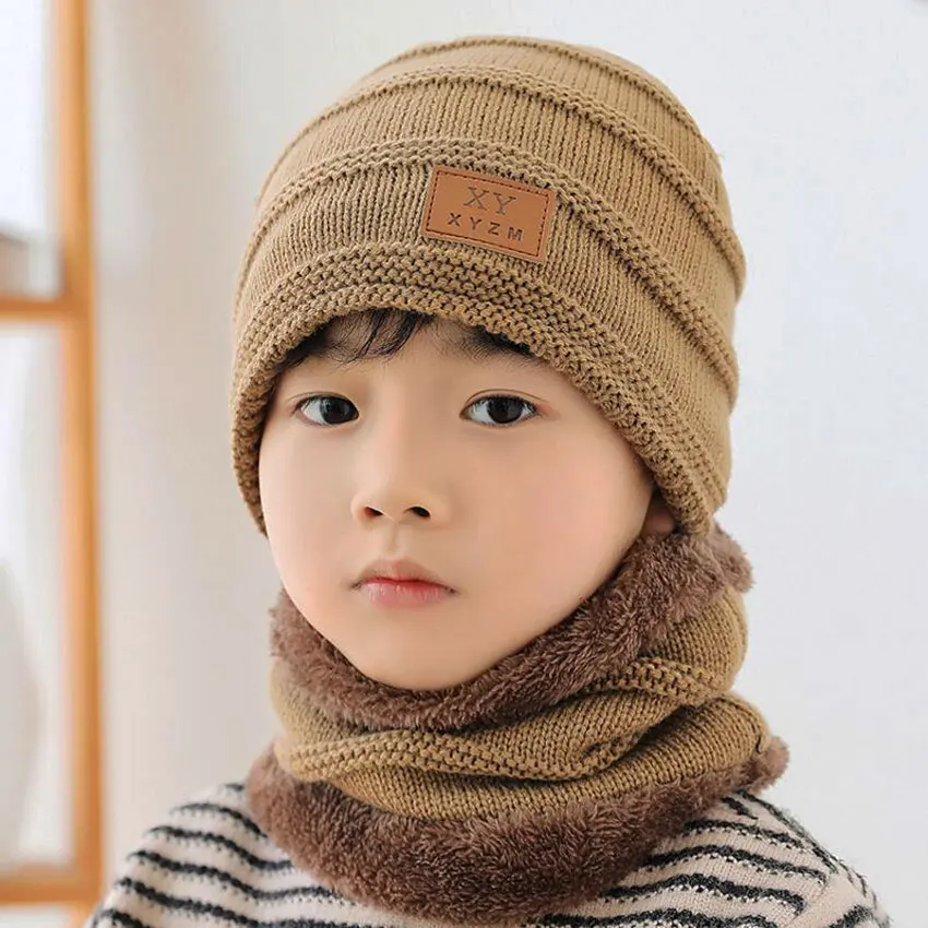 Детская зимняя шапка шарф набор для детей женские шарфы и вязаные шапочки с