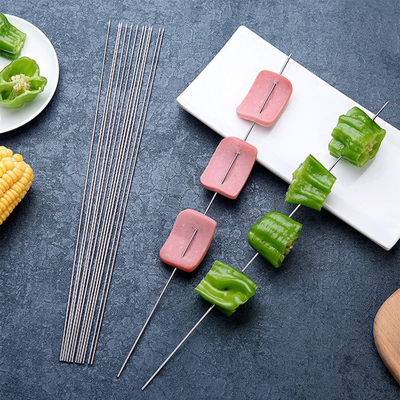

100 PCS Stainless Steel BBQ Hot Dog Tools Kebab Skewers Kitchen Cooking Accessories Household Goods Little Things Camping Gadget