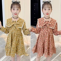 girls floral dress autumn new style 2021 long sleeved cotton skirt sanded thickened college style dress