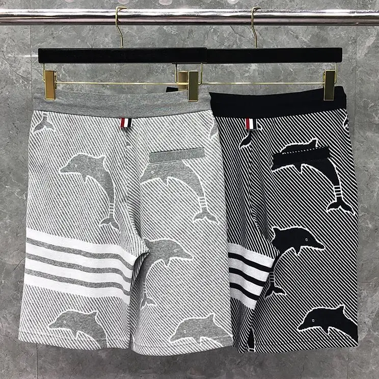 

Fashion TB 2021 THOM Brand Casual Shorts Men Summer Dolphin Pattern Cotton Sports Trousers Knee Length Striped women Shorts
