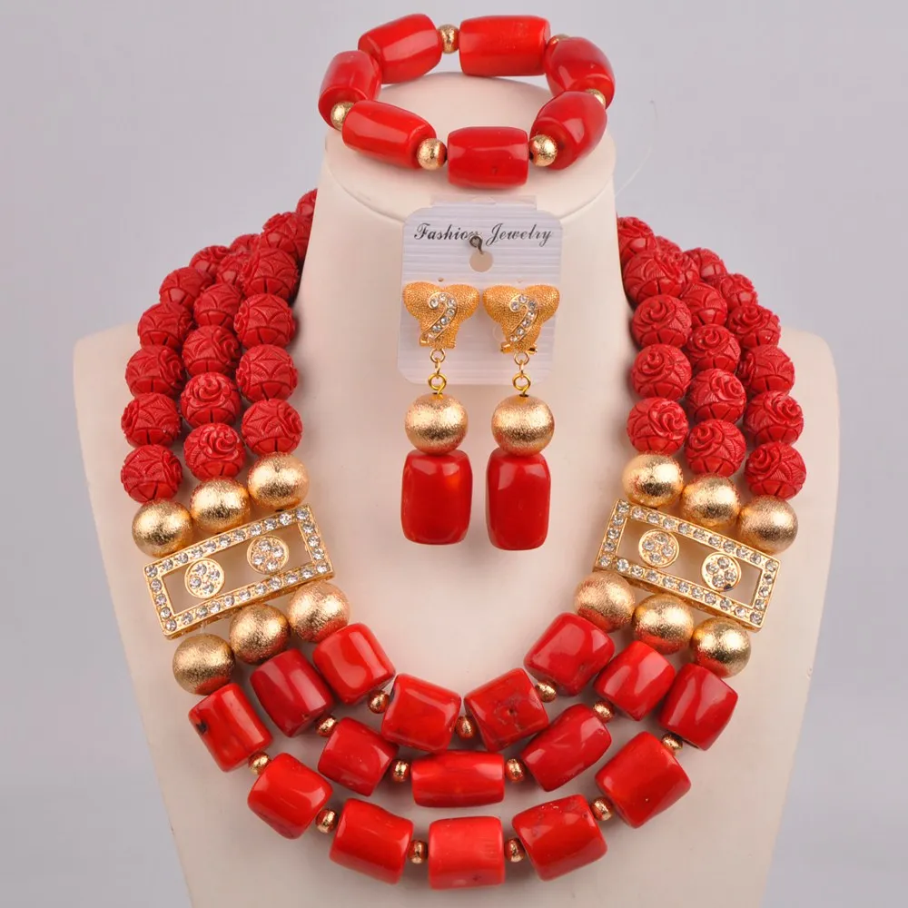 Последние Whtie/оранжевый/красный нигерийские свадебные африканские бусы