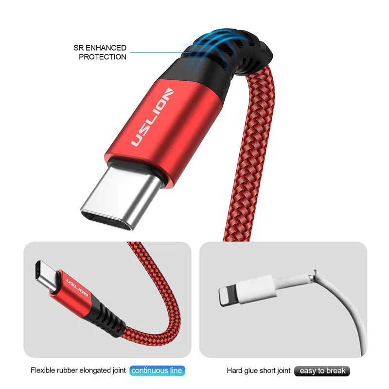 USLION USB Type C кабель 3A Быстрая зарядка зарядное устройство для Samsung S10 S9 S8 A50 Xiaomi Redmi Note