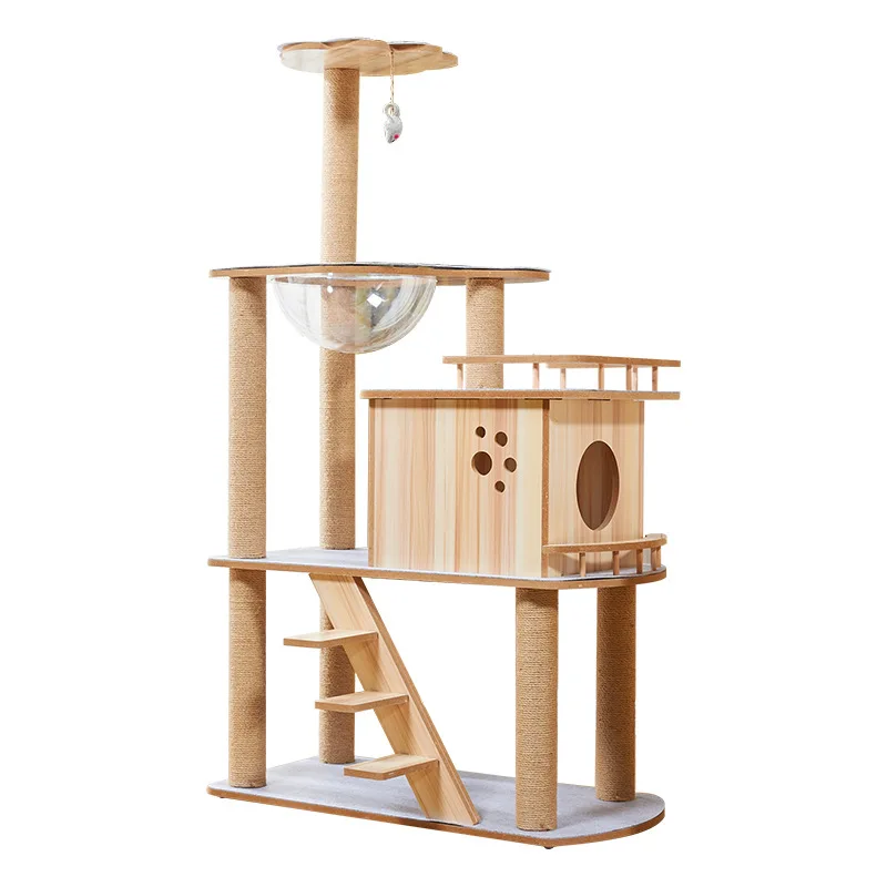 Torre de madera para gatos, mueble de pared multifunción, tablero rascador, escalera,...