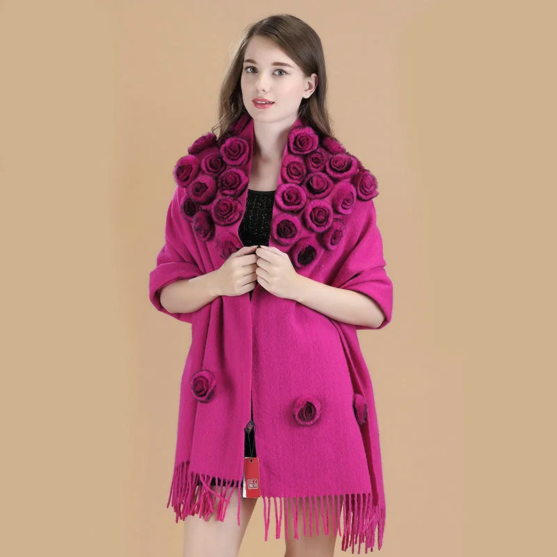 

SHZQ 2021 Luxury Weeding Cape New Thick Women Wraps Pashmina Scarf Winter Warm Large Long Shawl Cashmere Lady Solid Sheep Fur St