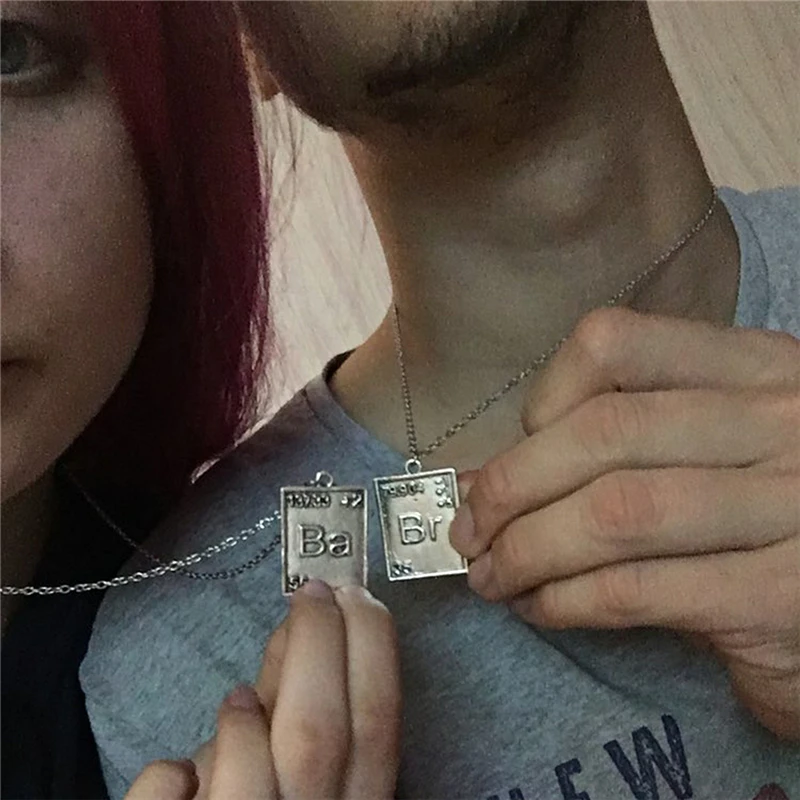 

Vintage Breaking Bad Necklace Chemical Symbol Br Ba Pendant Brothers Couple Necklace Gift for Women and Men Jewelry Gift