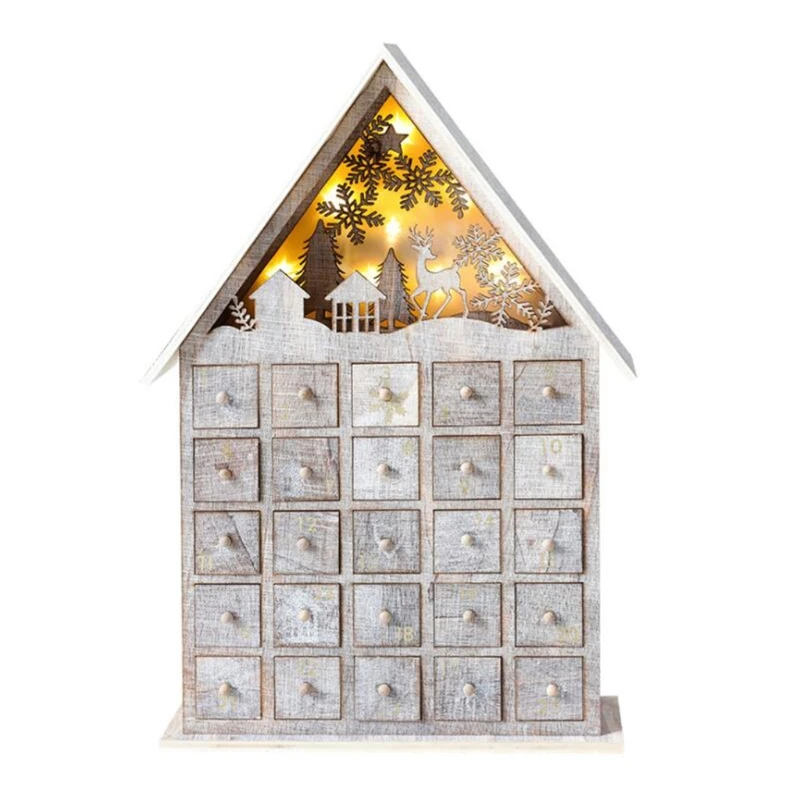 

Рождественский деревянный календарь с обратным отсчетом, украшение со светодиодной подсветильник кой и ящиками для взрослых и детей