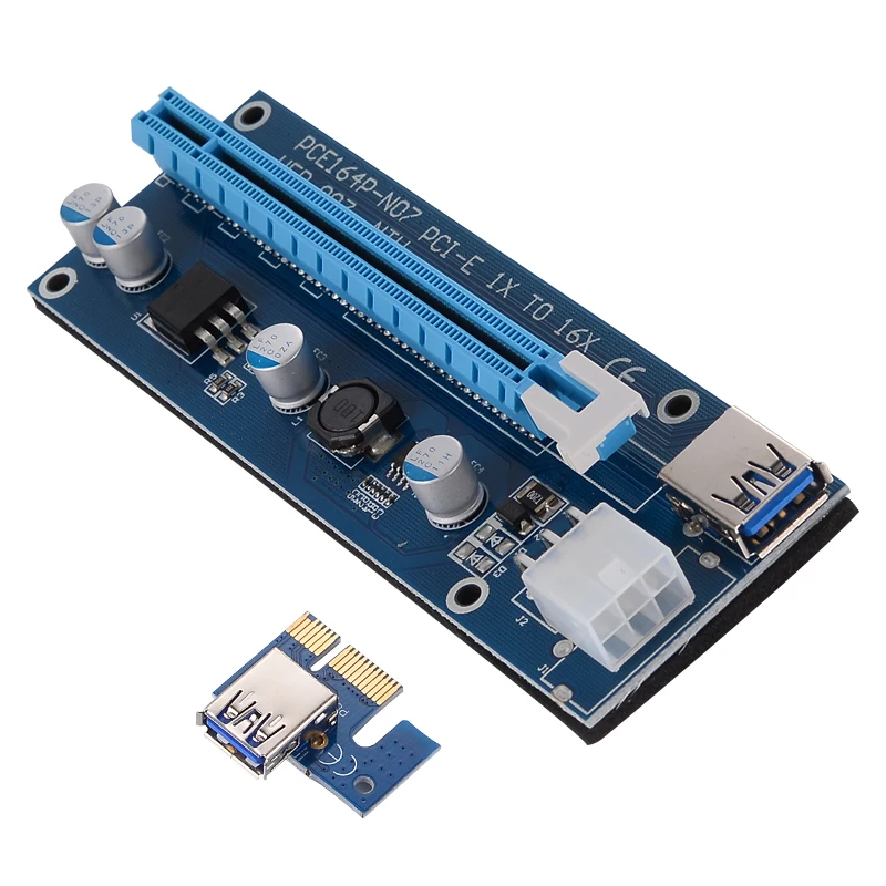 

VER 007 PCIe PCI-E PCI Express 1x to 16x Riser Card USB 3.0 Data Cable SATA to 6Pin IDE Molex Power Supply for BTC Miner Machine