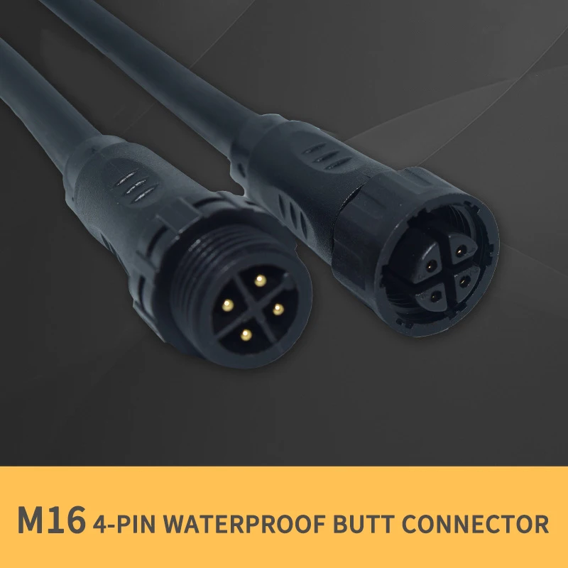 4pin M16 светодиодный разъем IP68 Водонепроницаемый черный кабель для наружной