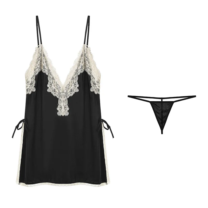 

Новинка, сексуальное женское нижнее белье с открытой спиной, кружевная атласная Шелковая пижама, сексуальная эротическая ночная рубашка, н...