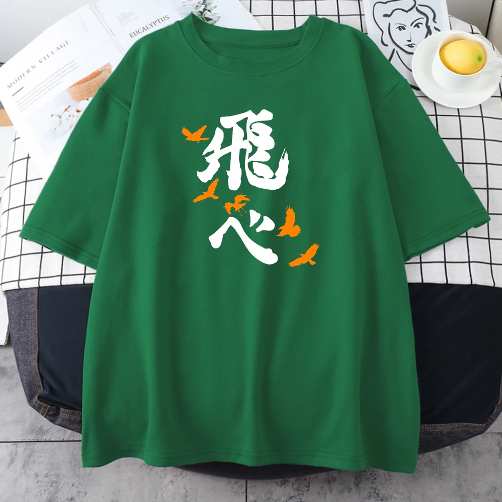 

Футболка Haikyuu с надписью «Орлан» для женщин, модные футболки INS 2022, свободные футболки в стиле Харадзюку, Женская белая футболка с круглым вы...