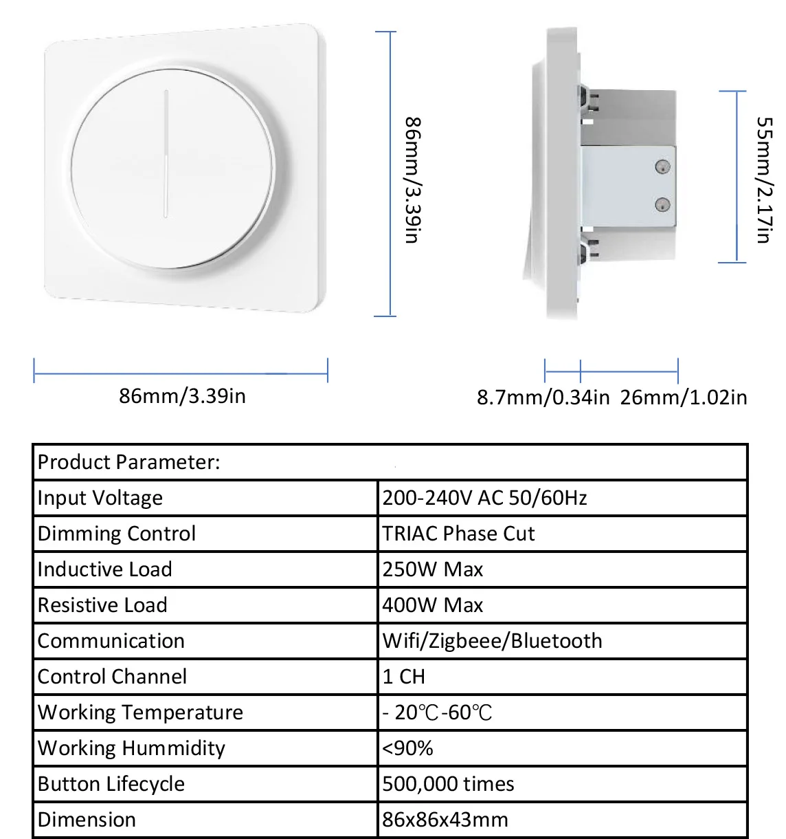 

Tuya Smart Wifi Dimmer Light Switch EU, Touch Dimming Panel Wall Switch 100-240V, Works with Alexa Google Home, No Hub Required