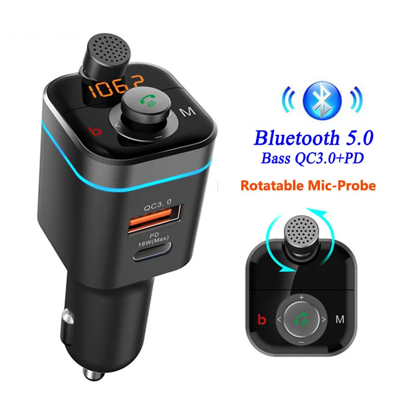 Зарядное устройство Usb Qc3.0 + PD 18 Вт Bluetooth 5 0 автомобильный комплект беспроводной