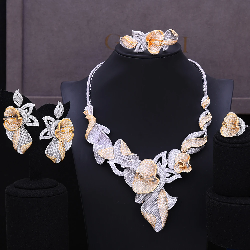 

LARRAURI Nigerian wedding bridal jewelry sets crystal Trendy Bangle Earrings Necklace Ring Women Anniversary Party Jewelry