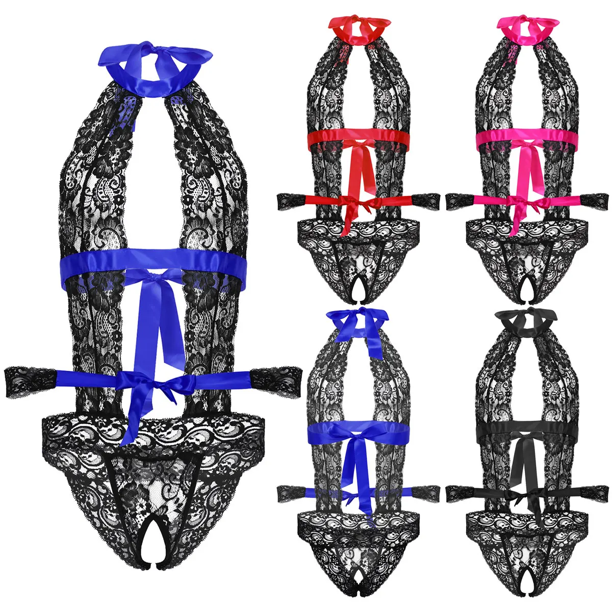 Комбинезон мужской кружевной с открытой спиной и бретелькой через шею |