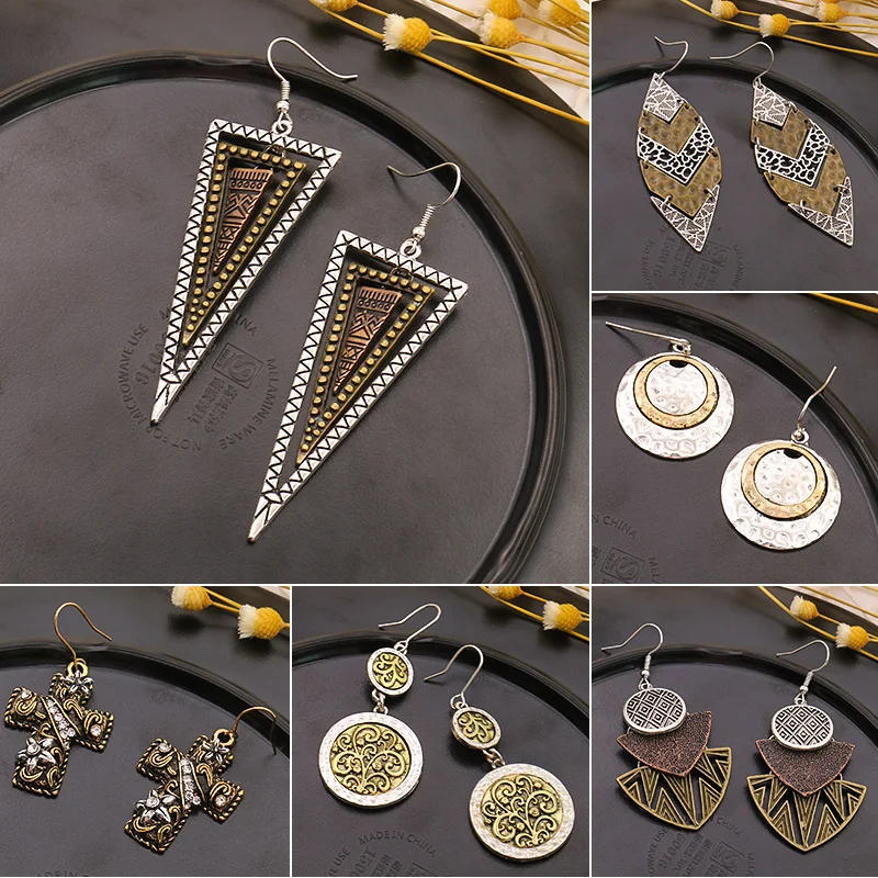 

Wholesale New Arrival Stitching Earrings Female Fashion Popular Gradient Color Earrings Geometric Metal Fashion Earrings