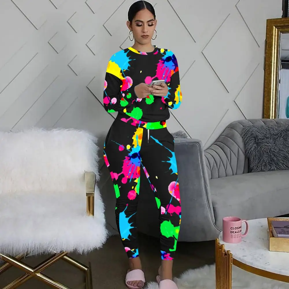 

WenQing Two Piece Set Women 2 Piece Set Women Outfits Long Sleeve Tracksuits Two Pieces Sets Fall Clothes for Female 2021 Print