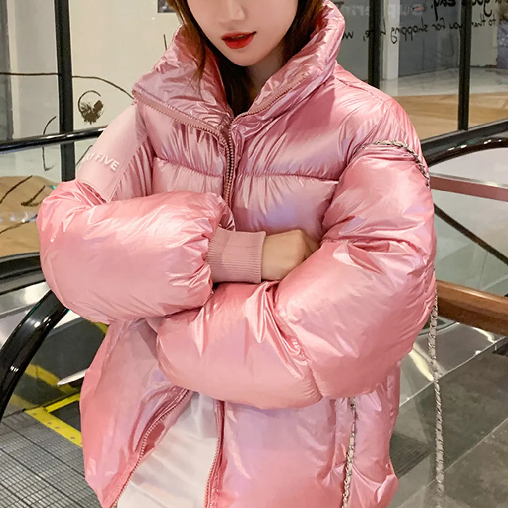 Корейский стиль 2019 зимняя женская куртка со стоячим воротником однотонная